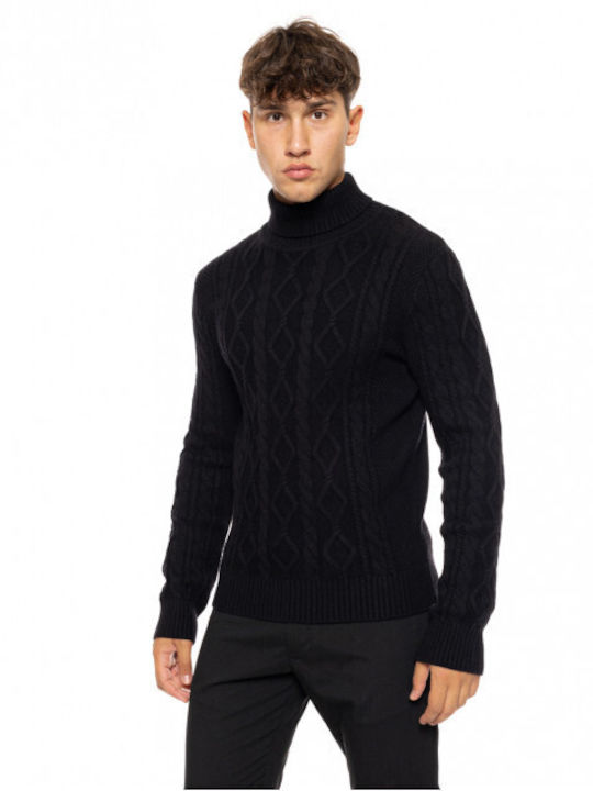 Biston Men's Long Sleeve Sweater Turtleneck Black