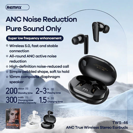 Remax TWS-46 ANC In-ear Bluetooth Handsfree Căști cu Carcasă de Încărcare Alb