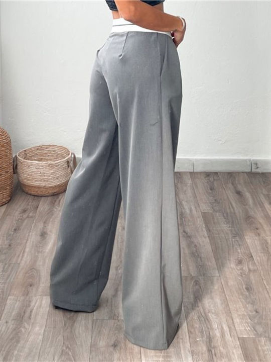 Chica Damen Hochtailliert Stoff Palazzo-Hose Gray