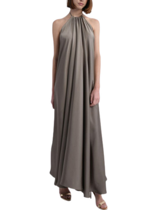 Summer Maxi Dress for Wedding / Baptism Satin Khaki