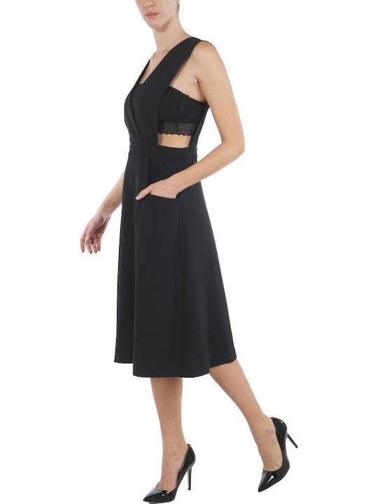 Ladies Woven Dress Midi Evening Black Dress