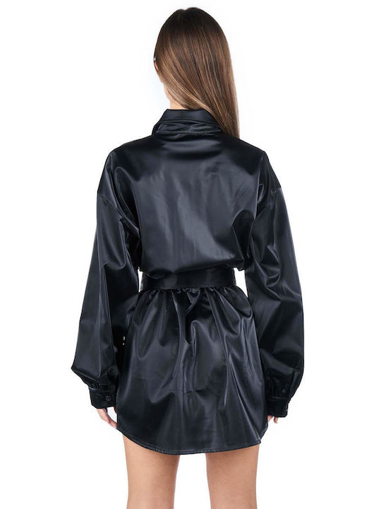 Zoya Mini Shirt Dress Dress Leather Black