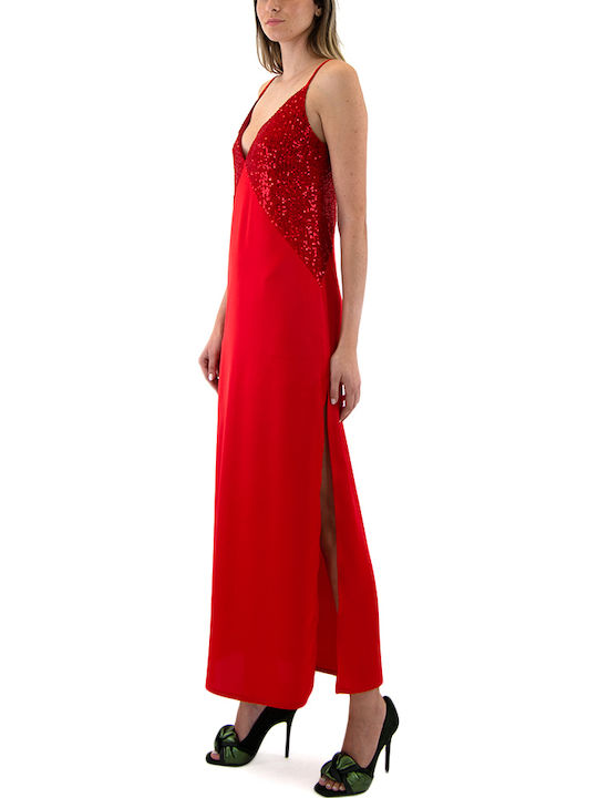 Women’s Summer Maxi Evening Dress Slip Dress Satin Open Back Red
