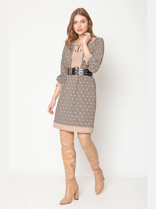 Maxin Mini Shirt Dress Dress 3/4 Sleeve Brown