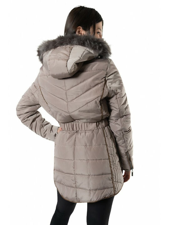 Rino&Pelle Women's Short Lifestyle Jacket for Winter with Detachable Hood Beige