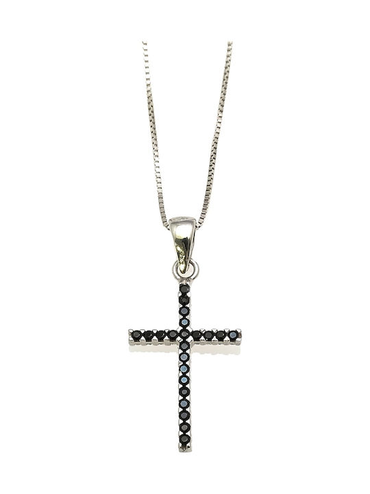 Weißgold Kreuz 14K Beidseitig mit Kette