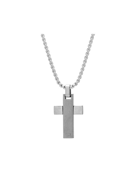 Men's Cross from Rose Gold Plated Steel with Chain