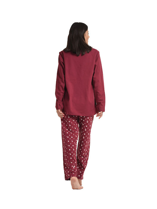 Vienetta Secret Winter Damen Pyjama-Set Baumwolle Burgundisch Vienetta Vienetta