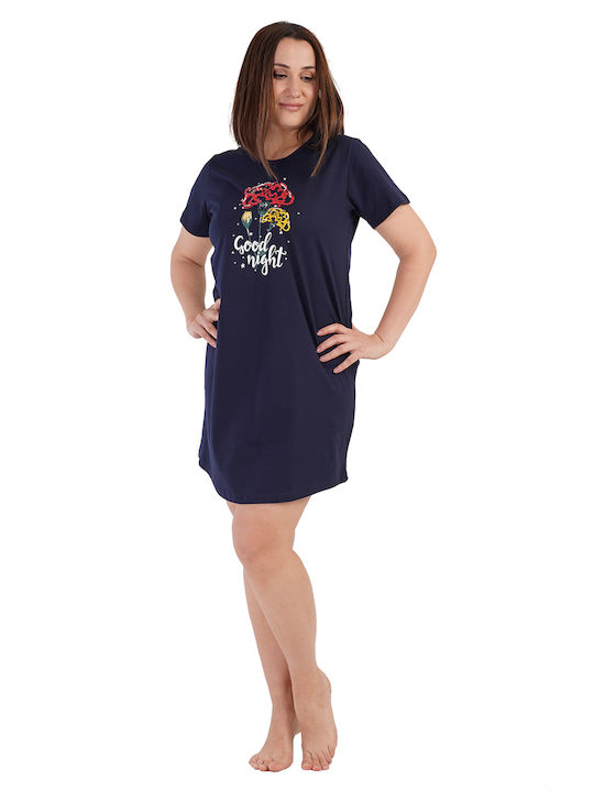 Vienetta Secret Summer Cotton Women's Nightdress Navy Blue Vienetta Vienetta