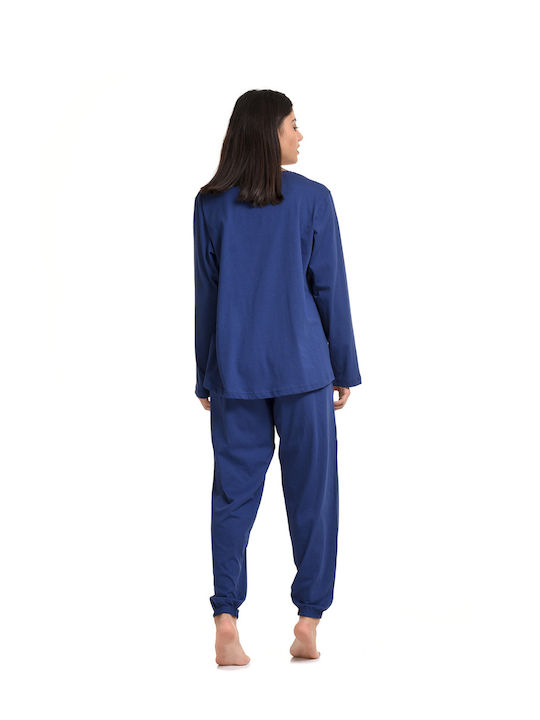 Vienetta Secret Winter Women's Pyjama Set Cotton Blue Vienetta Vienetta