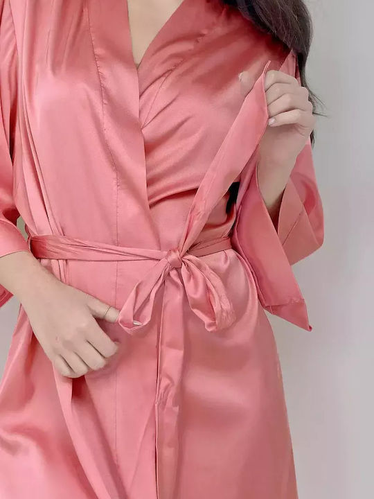 Bonatti Summer Women's Satin Robe Pink Maida P-23 03