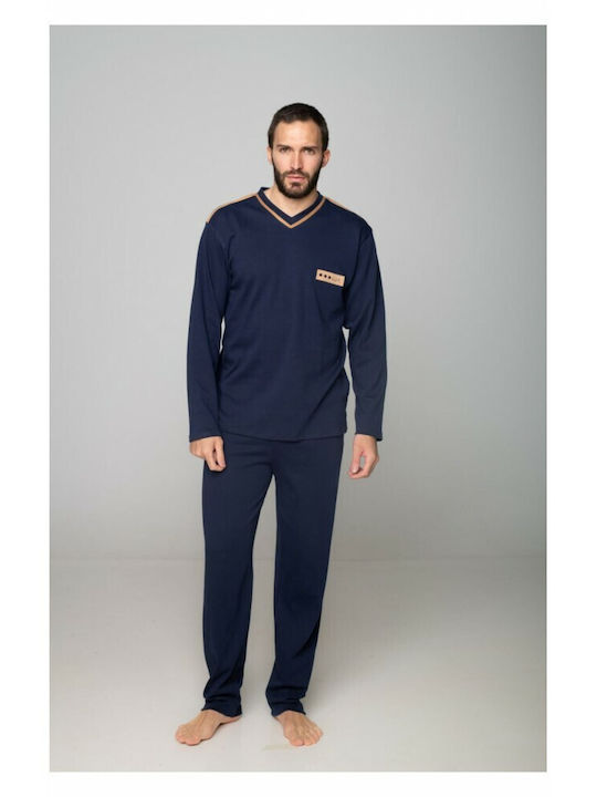 Jeannette Lingerie Men's Winter Cotton Pajamas Set Navy Blue