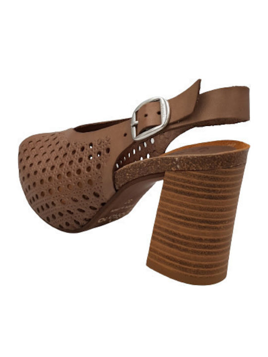 Δερμάτινες Peep Toe Γόβες με Λουράκι Μπεζ
