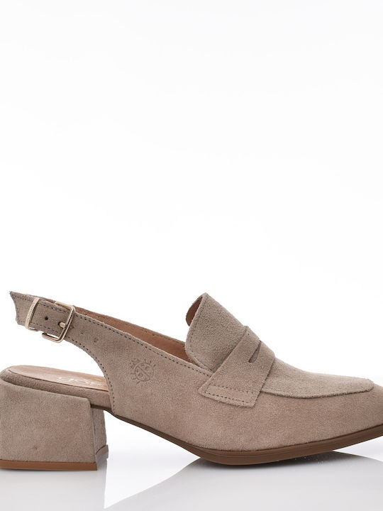 Yokono Leather Beige Heels with Strap Leather Sandals