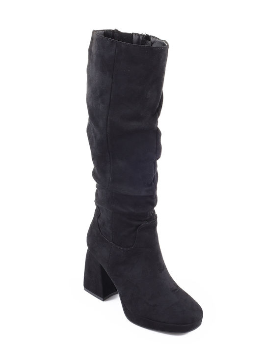 Fshoes Suede High Heel Women's Boots with Zipper Fshoes Black