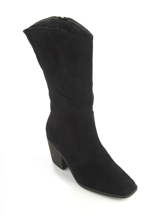Fshoes Suede Γυναικείες Μπότες με Μεσαίο Τακούνι Μαύρες