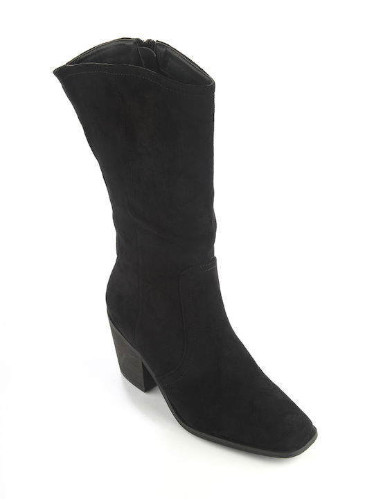 Fshoes Wildleder Damenstiefel mit mittlerem Absatz Schwarz