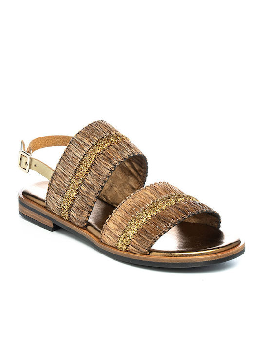 Frau Leather Women's Flat Sandals in Gold Color