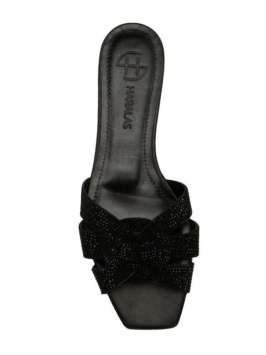 Leather Women's Flat Sandals in Black Color