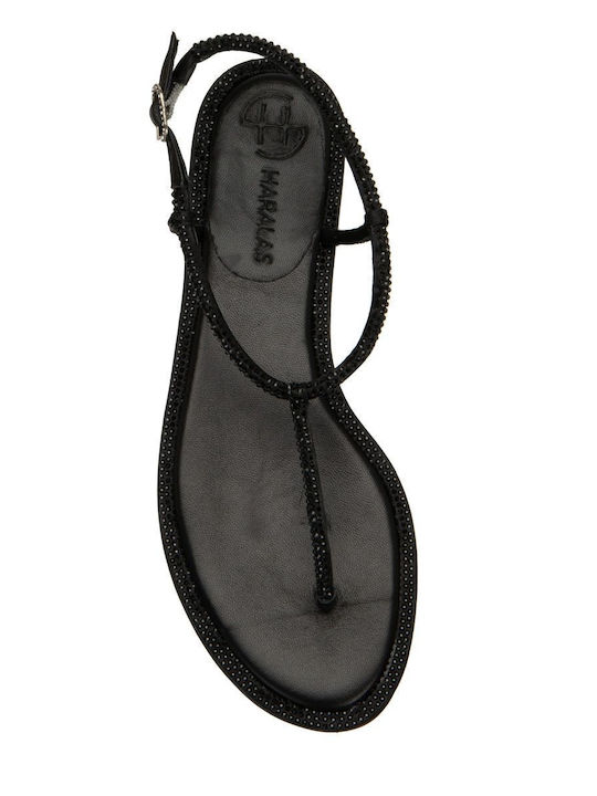 Leather Women's Flat Sandals in Black Color