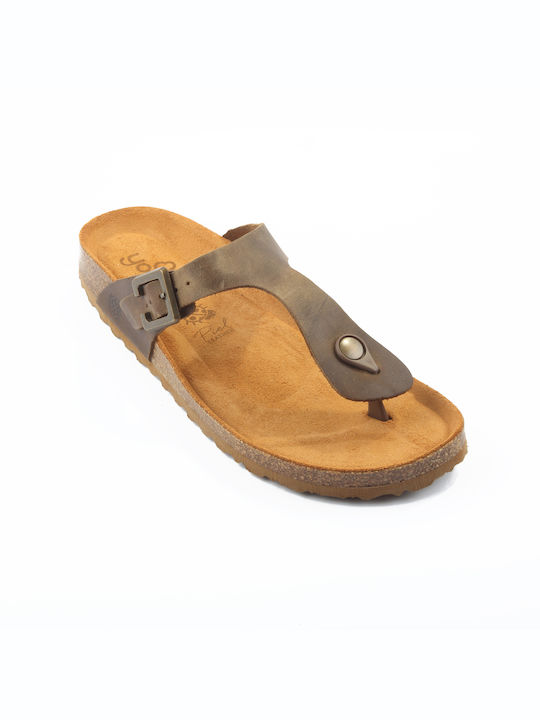 Yokono Leather Women's Flat Sandals Anatomic in Brown Color