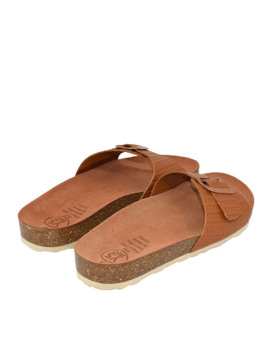 Leather Women's Flat Sandals Anatomic in Tabac Brown Color