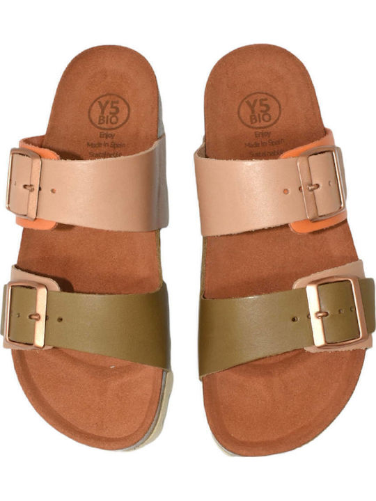 Leather Women's Flat Sandals Anatomic in Beige Color