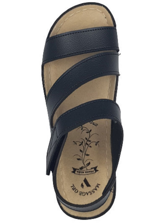 Leather Women's Flat Sandals Anatomic in Black Color