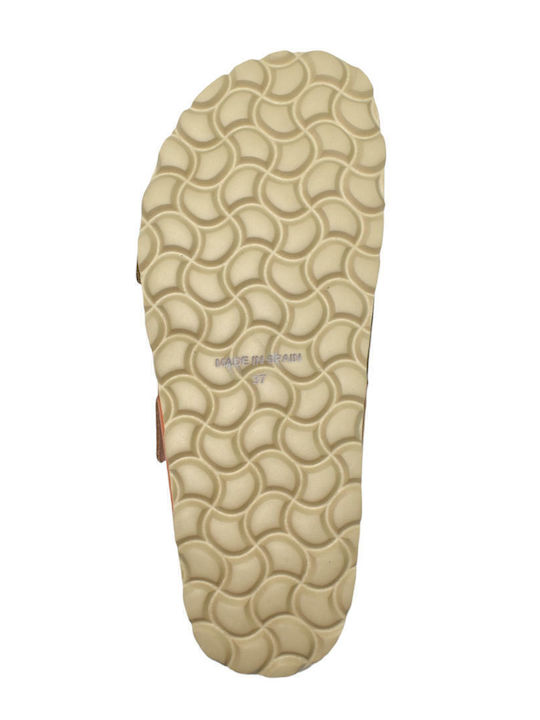 Leather Women's Flat Sandals Anatomic in Beige Color