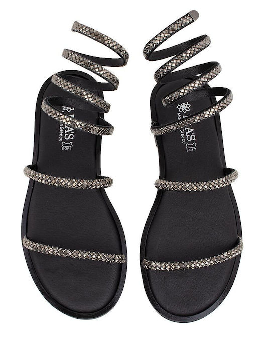 Lias Mouse Anatomic Leather Women's Sandals with Strass Black