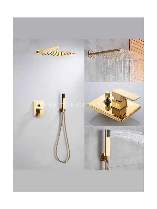 Naron Built-in Mixer & Hand Shower Set for Shower 2 Exits Inox Gold