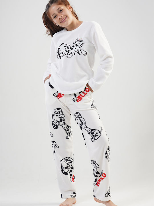 Vienetta Secret Set Top & Bottom Kids Winter Fleece Pyjamas White