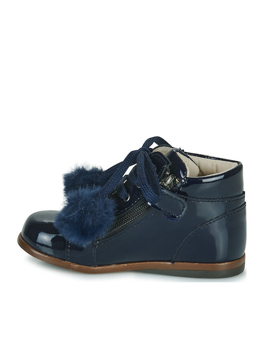 Lederne Kinderstiefeletten mit Schnürsenkeln Marineblau