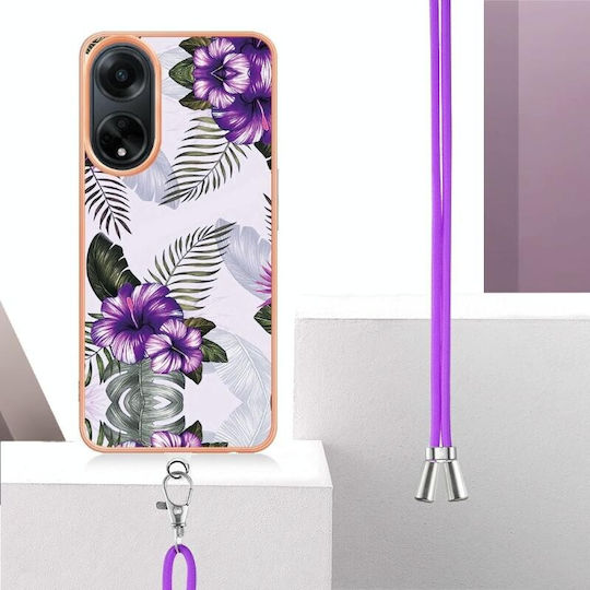 Electroplating Marble Back Cover Πλαστικό με Λουράκι Μωβ (Oppo A98)