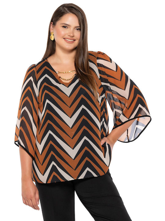 Silky Collection Damen Bluse mit 3/4 Ärmel Orange