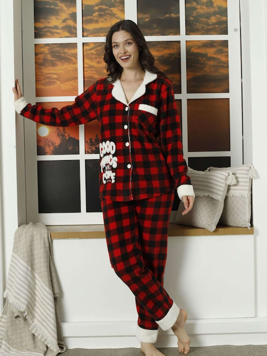 Lindros Winter Women's Pyjama Set Cotton Red