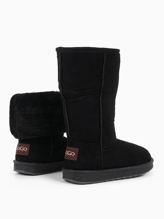Wildleder Damenstiefel mit Pelz Schwarz