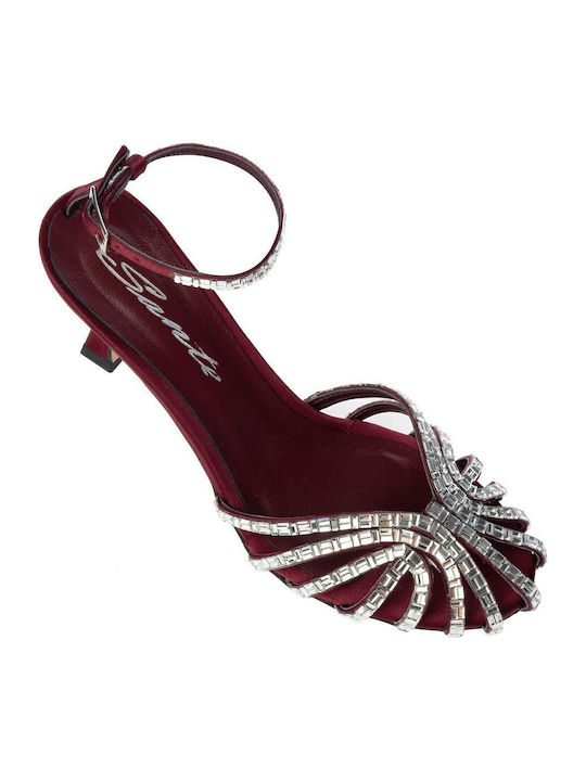 Stoff Sandalen mit Strass Burgundisch