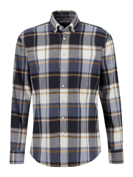 Fynch Hatton Men's Shirt Overshirt Long Sleeve Flannel Checked Navy Blue