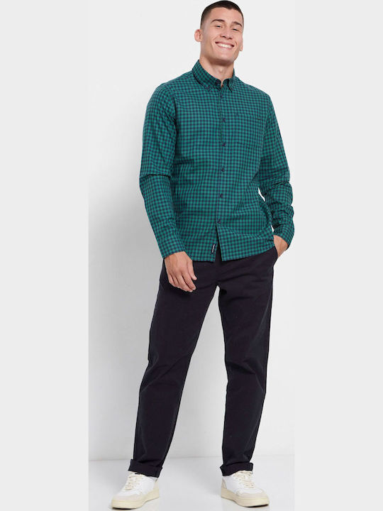 Long-sleeved Cotton Shirt Checked Green