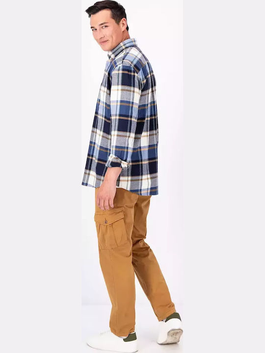 Long Sleeve Flannel Overshirt in Regular Fit Checked Navy Blue