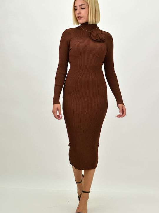 Potre Midi Dress Turtleneck Brown