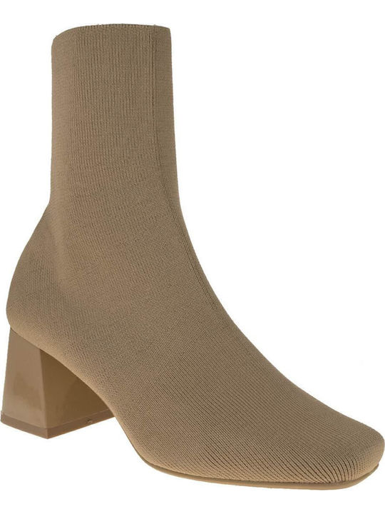 Women's Ankle Boots made of Patent Leather with Medium Heel Brown