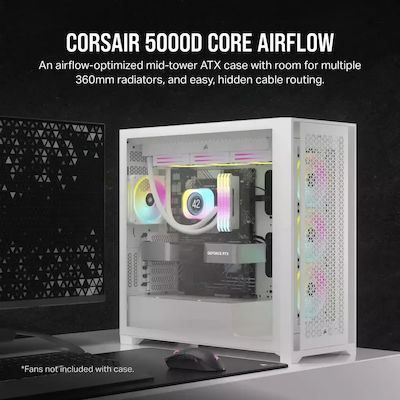 Corsair 5000D Core Airflow Gaming Midi Tower Computer Case with Window Panel White