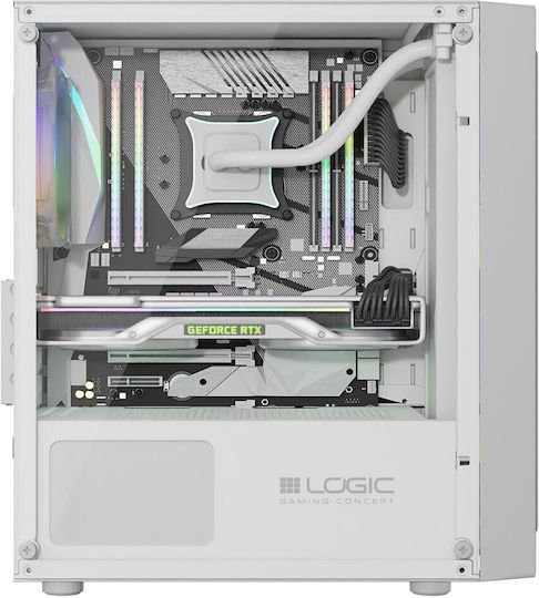 Logic Atos Gaming Mini Tower Κουτί Υπολογιστή με Πλαϊνό Παράθυρο και RGB Φωτισμό Λευκό