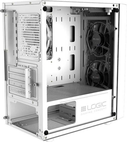 Logic Atos Gaming Mini Tower Κουτί Υπολογιστή με Πλαϊνό Παράθυρο και RGB Φωτισμό Λευκό