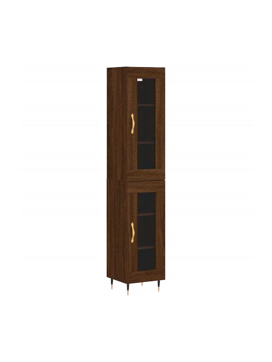 Floor-standing Living Room Display Cabinet made of Particleboard with Glass Brown Oak 34.5x34x180cm