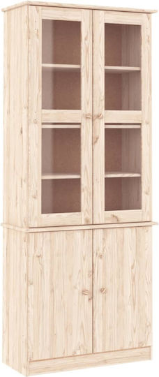 Floor-standing Living Room Display Cabinet made of Solid Wood with Glass Natural 77cm