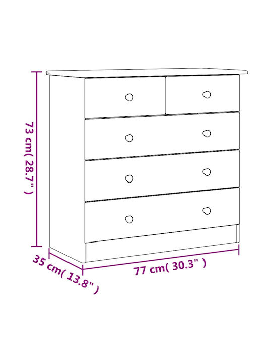 Chest of Drawers of Solid Wood with 5 Drawers Λευκή 77x35x73cm