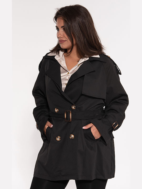 Korinas Fashion Women's Midi Coat with Buttons Black